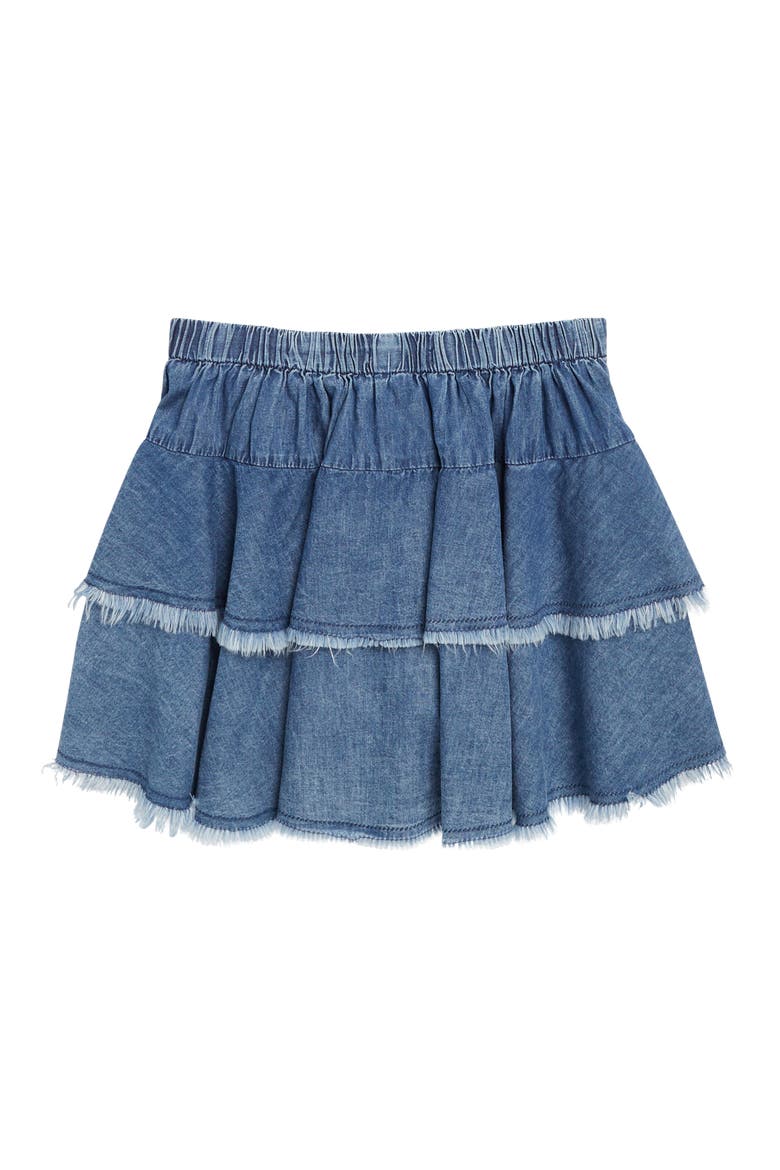 Kids' Tiered Denim Miniskirt, Alternate, color, MEDIUM INDIGO