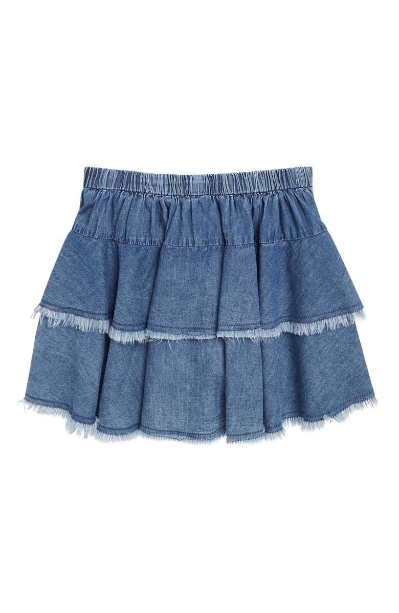 Tractr Kids' Tiered Denim Miniskirt, Alternate, color, Medium Indigo