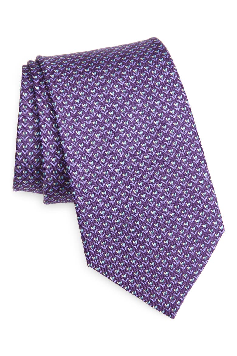Floral Silk Tie, Main, color, PURPLE