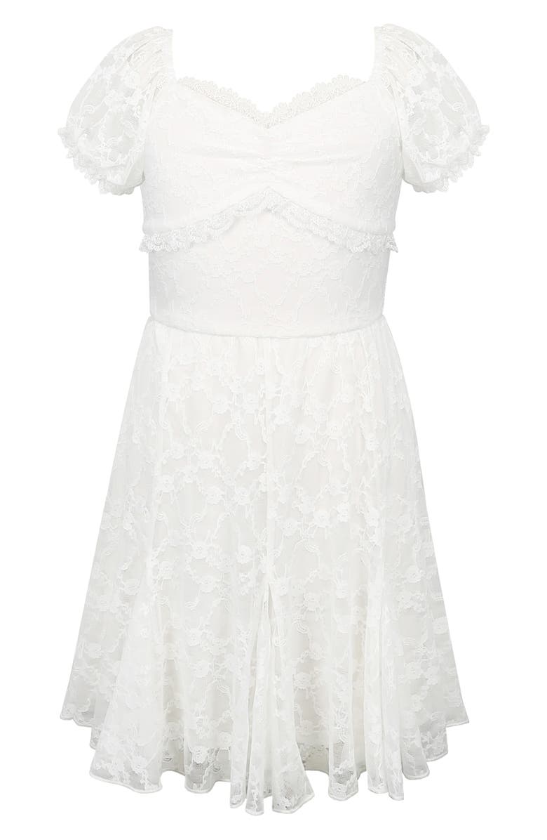 Zunie Kids' Puff Sleeve Stretch Lace Party Dress, Main, color, White