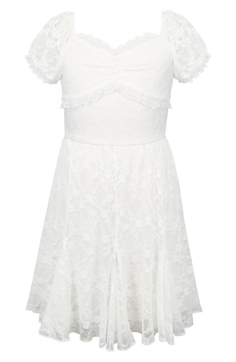 Kids' Puff Sleeve Stretch Lace Party Dress (Big Kid)