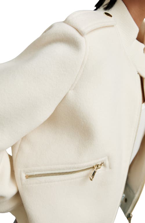 Reiss Cream Brushed Wool Epaulette Bomber Jacket In Multi