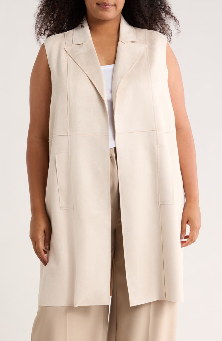 M Magaschoni Faux Suede Notch Lapel Vest, Main, color, Light Stone