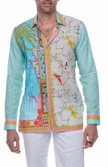 RANEES Extra Trim Fit Print Linen & Cotton Button-Up Resort Shirt