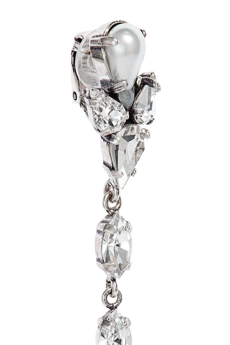 Pendant Rhinestone & Faux Pearl Clip-On Earrings, Alternate, color, CREME/CRYSTAL/OXIDIZED SILVER