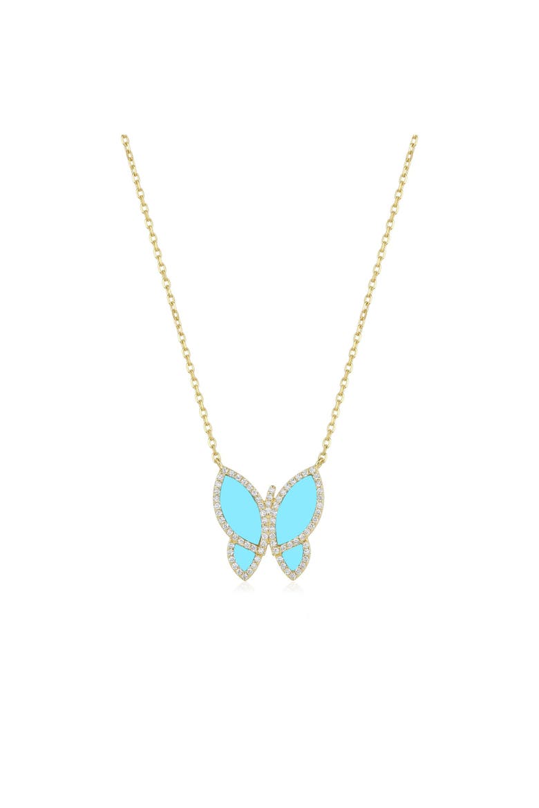 Large Turquoise CZ Halo Butterfly Necklace, Main, color, Turquoise