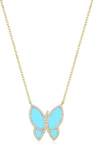 The Lovery Fine Jewelry Large Turquoise CZ Halo Butterfly Necklace