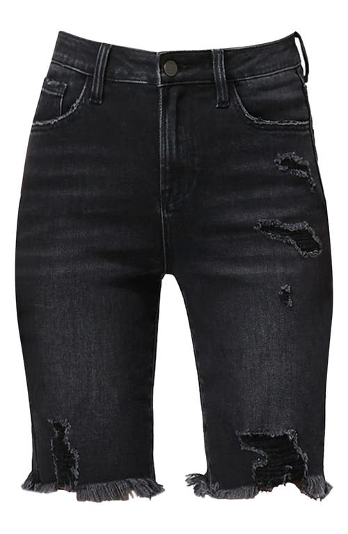 Bayeas Frayed High Waist Knee Length Denim Shorts In Black