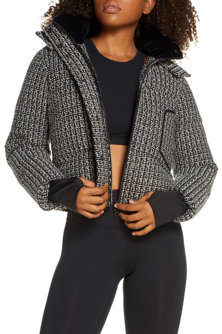 Crop Bouclé Puffer Jacket, Main, color, BLACK/ WHITE