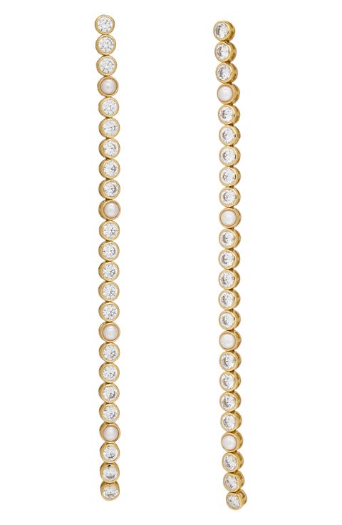 Cubic Zirconia & Faux Pearl Linear Drop Earrings