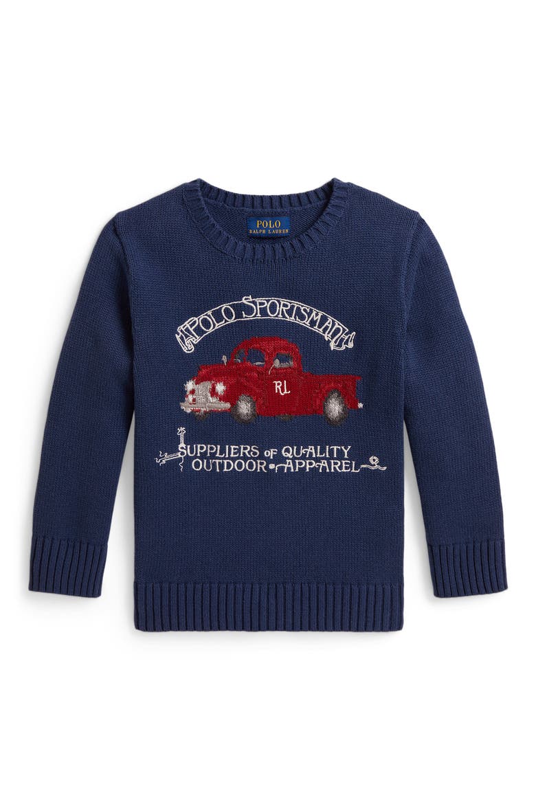 Kids' Polo Sportsman Intarsia Cotton Sweater, Main, color, RUSTIC NAVY MULTI