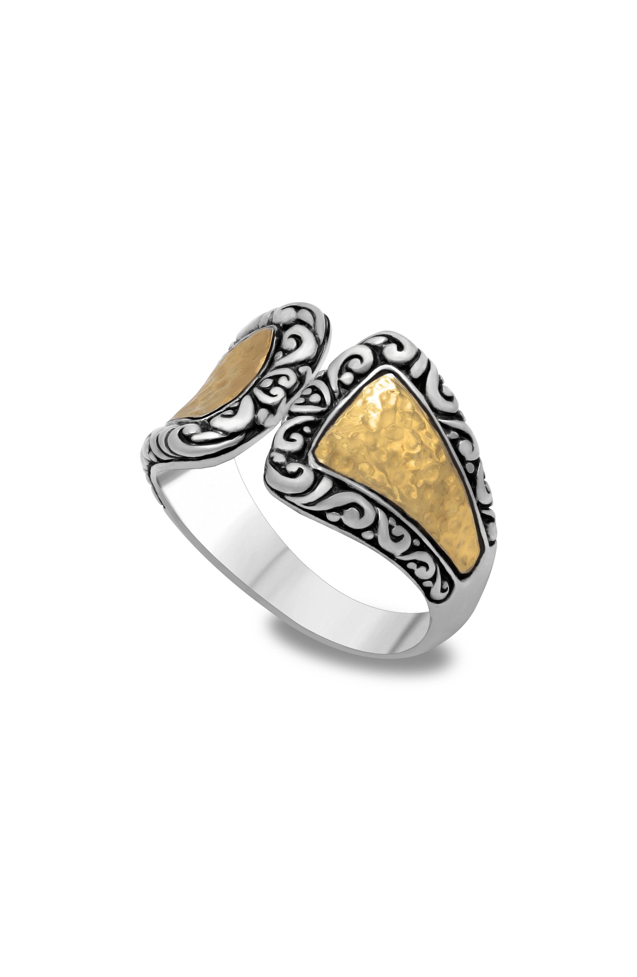 SAMUEL B. 18K Yellow Gold & Sterling Silver Hammered Ring