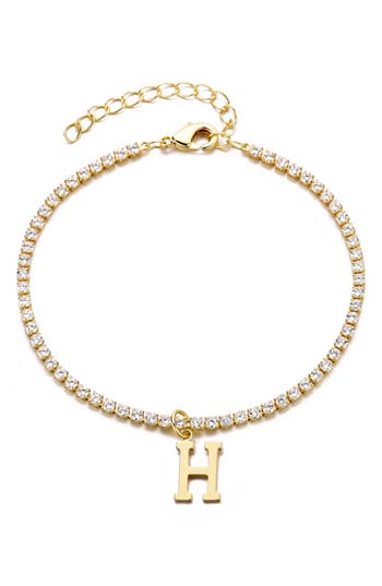 Adornia 14k Gold Plated Tennis Bracelet With Initial Charm In Gold