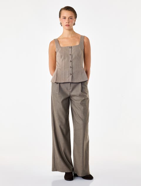 Square Neck Sleeveless Peplum Top with Front Button Closure