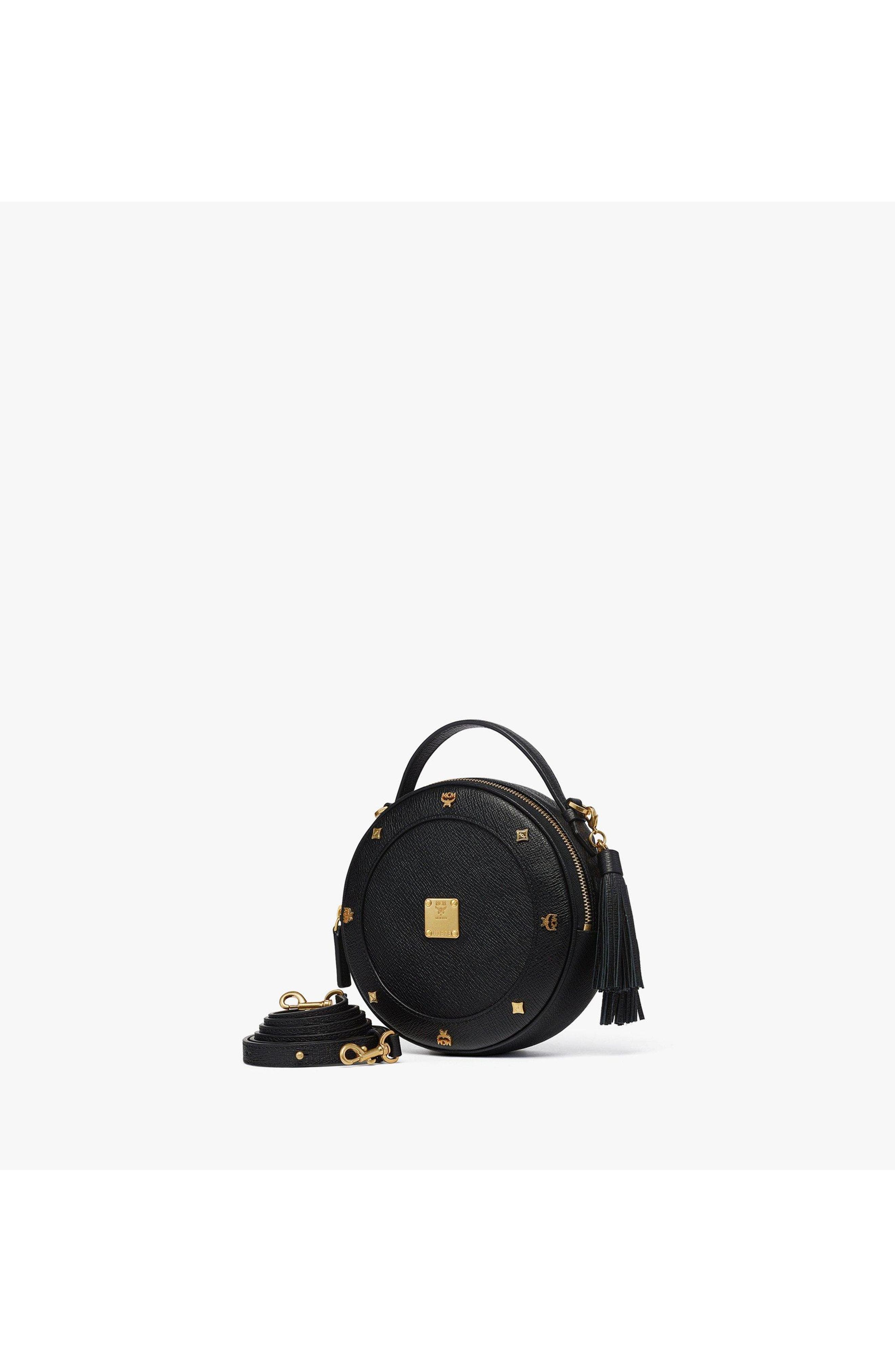 Small Pina Tambourine Bag in Studded Calfskin, Alternate, color, Black