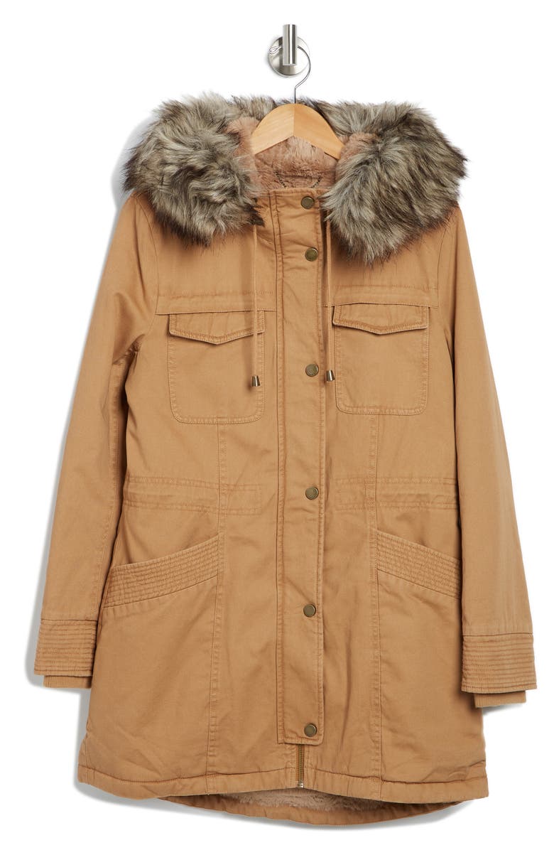 Lucky Brand Twill Hooded Parka with Faux Fur Trim, Alternate, color, 
