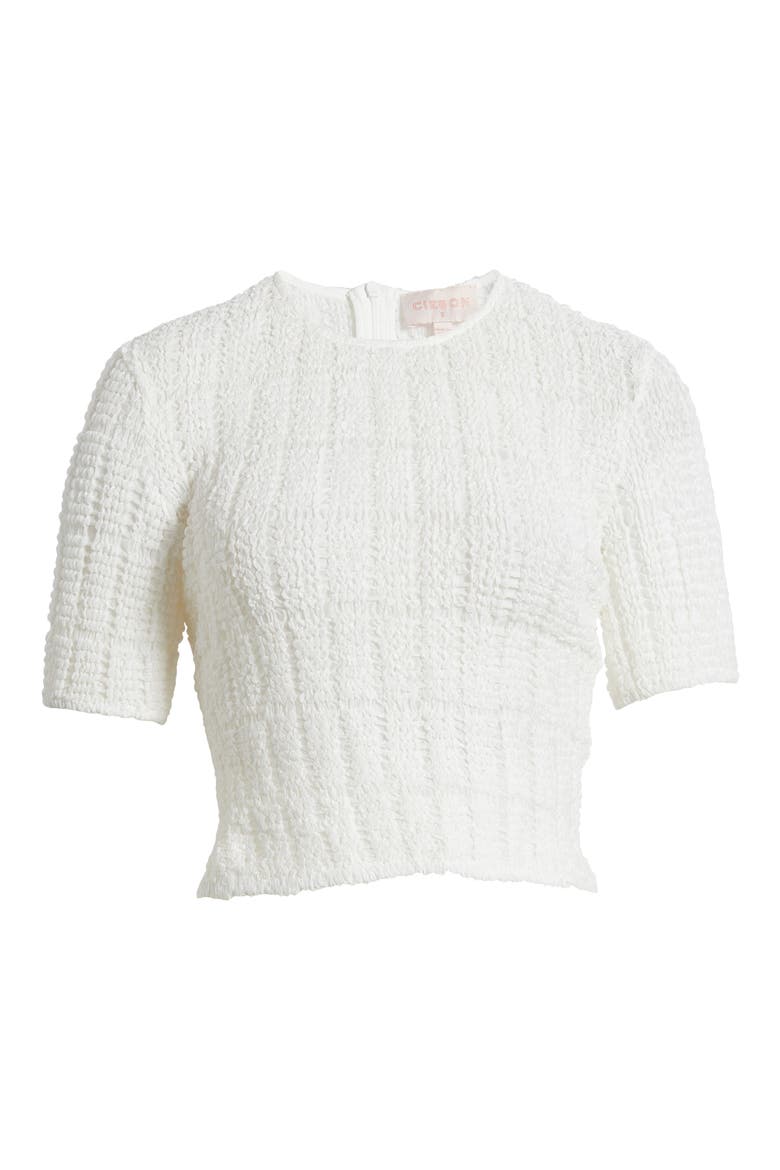 Janet Texture Puff Sleeve Crop Top, Alternate, color, WHITE