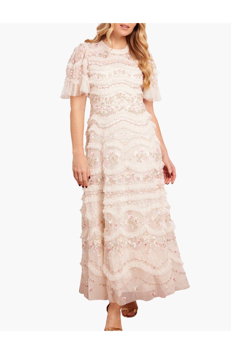Needle & Thread Marina Ruffle Ankle Gown, Main, color, Cream/Multi