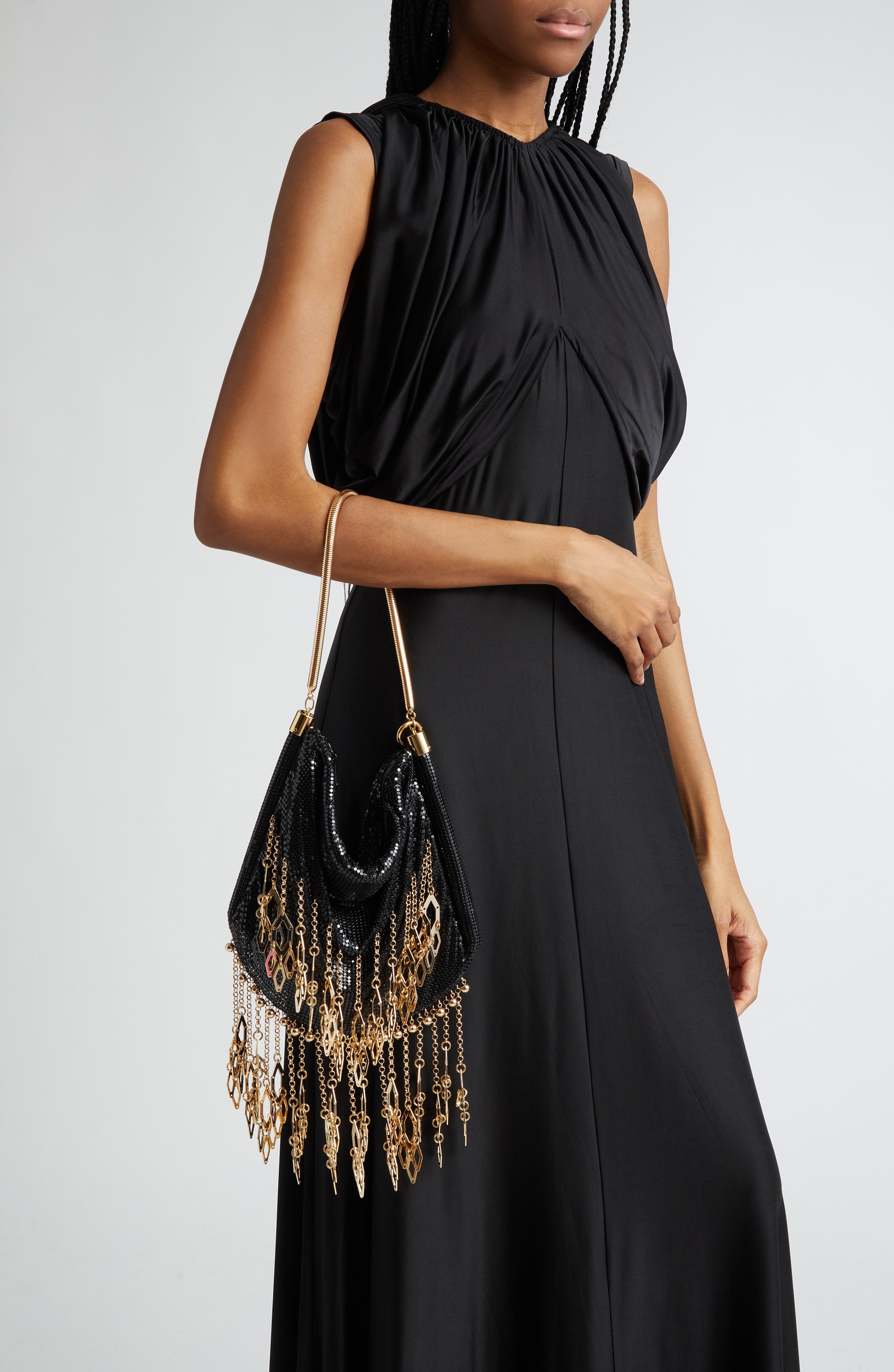 Rabanne Fringe Metal Mesh Shoulder Bag, Alternate, color, 
