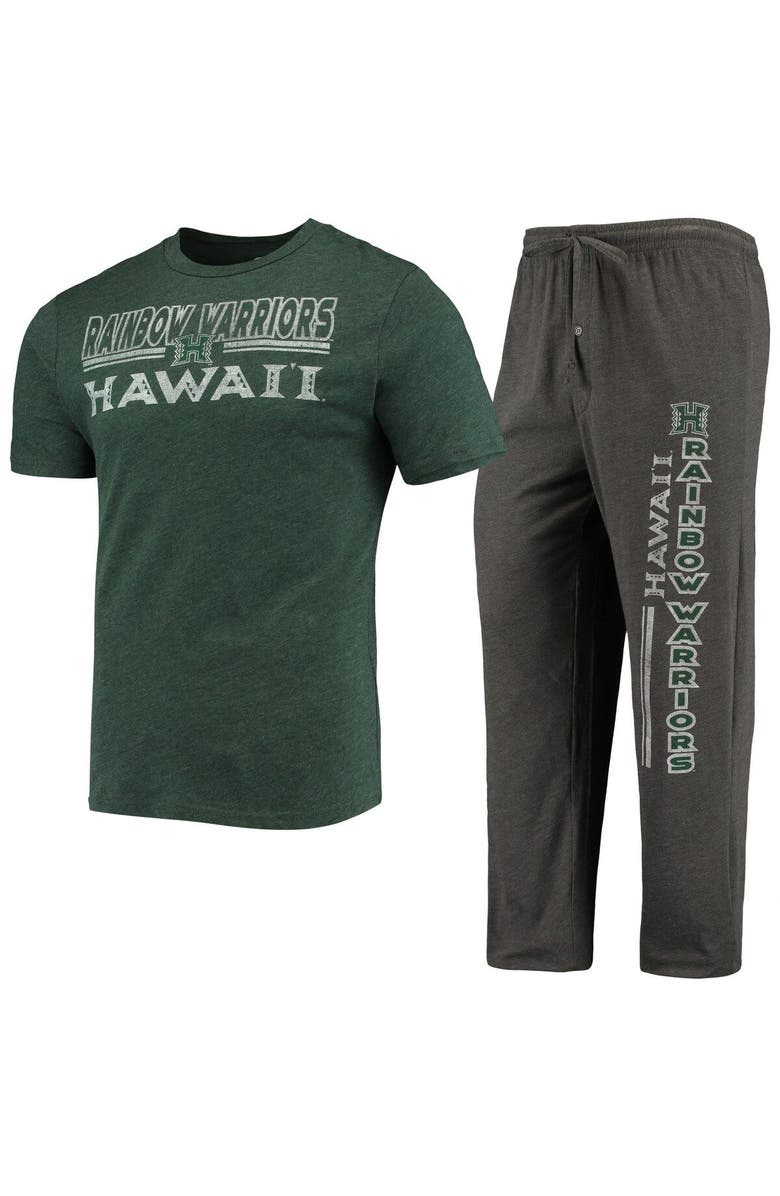 CONCEPTS SPORT Men's Concepts Sport Heathered Charcoal/Green Hawaii Warriors Meter T-Shirt & Pants Sleep Set, Alternate, color, 