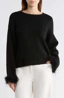 WAYF Feather Trim Sweater