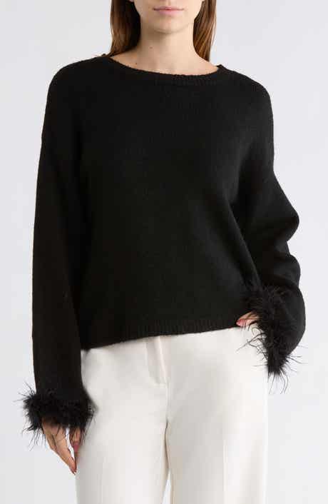 WAYF Feather Trim Sweater