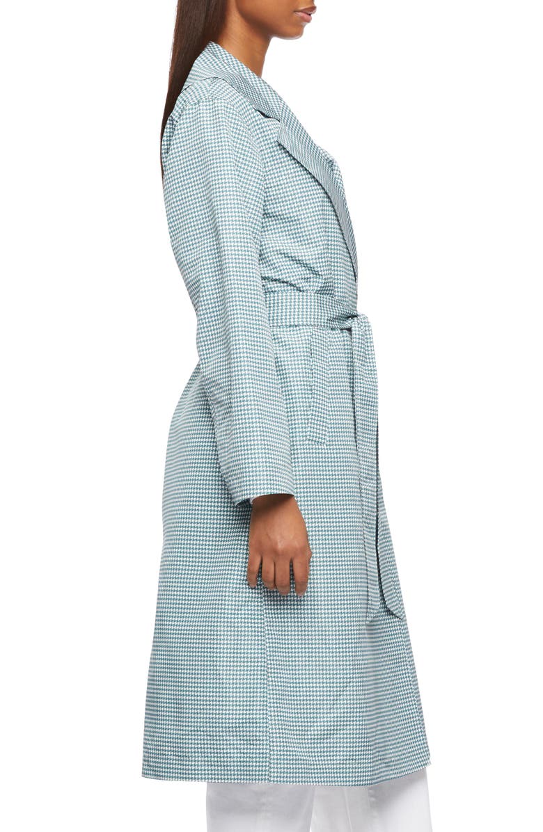 Bernardo Soft Touch Houndstooth Belted Trench Coat, Alternate, color, Teal Houndstooth Print