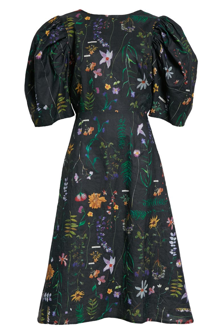 Bleeding Hearts Scrapbook Print Puff Sleeve Open Back Linen Dress, Alternate, color, SCRAPBOOK FLORAL PRINT