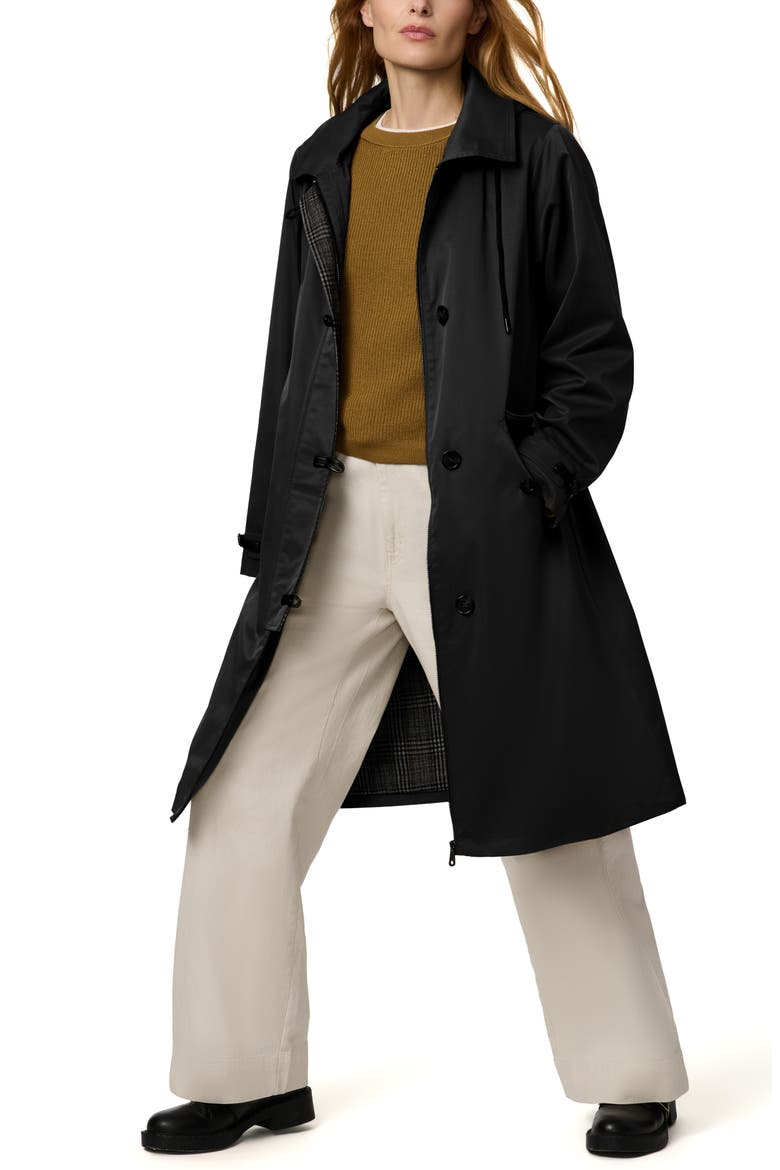 Longline Hooded Raincoat, Alternate, color, BLACK