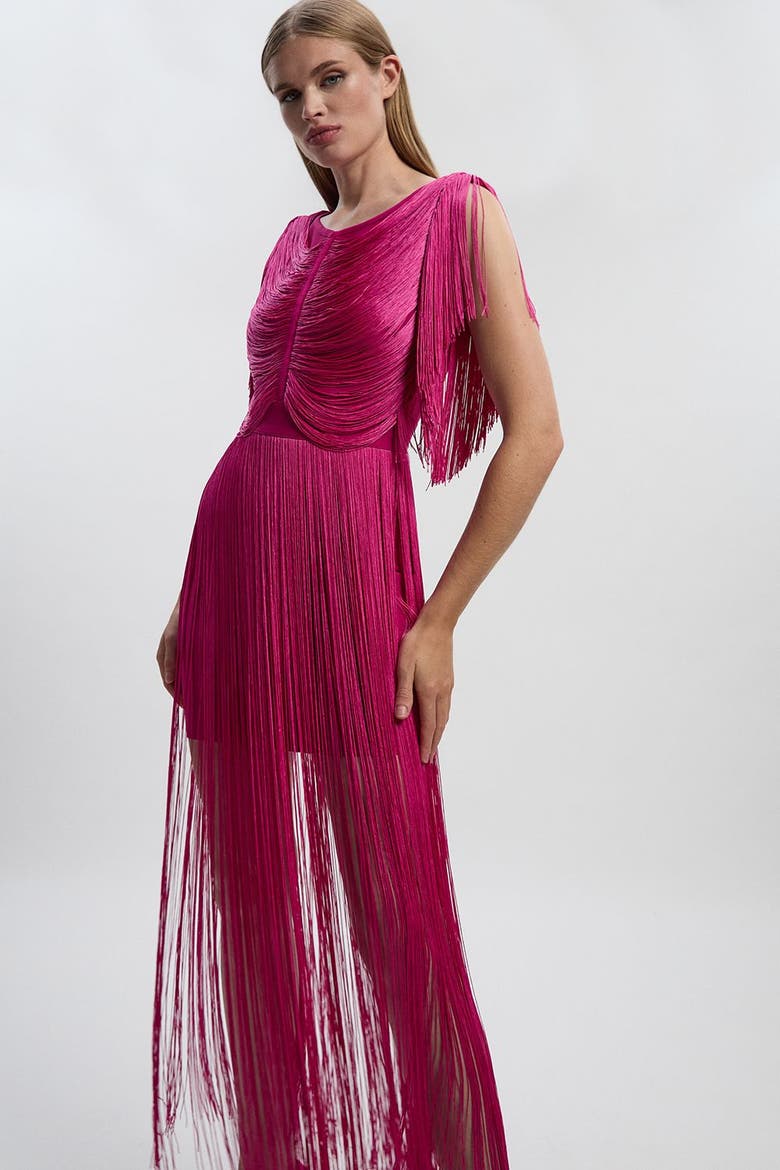 Draped Fringe Mini Dress, Alternate, color, Magenta
