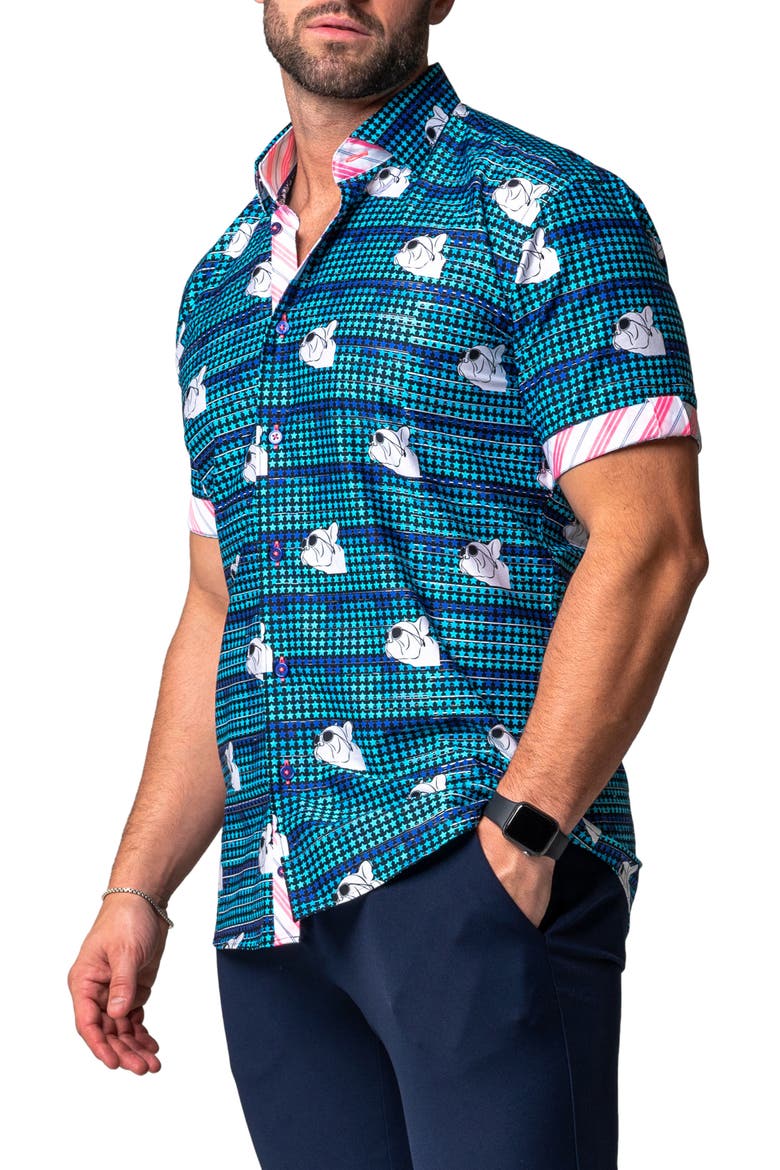 Galileo Dog Dream Regular Fit Short Sleeve Button-Up Shirt, Alternate, color, BLUE