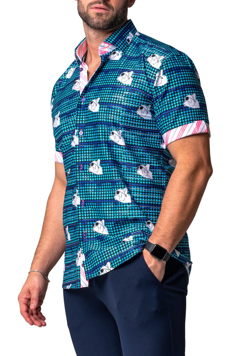 Maceoo Galileo Dog Dream Regular Fit Short Sleeve Button-Up Shirt, Alternate, color, Blue