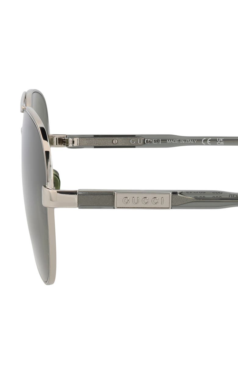 Gucci 60mm Aviator Sunglasses, Alternate, color, Silver Grey Green