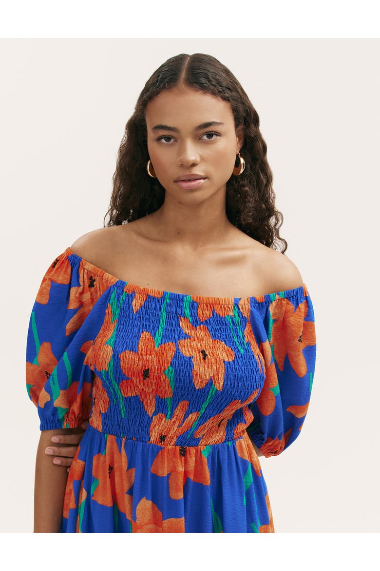 Enzo Short Sleeve Floral Midi Dress, Alternate, color, Blue Floral