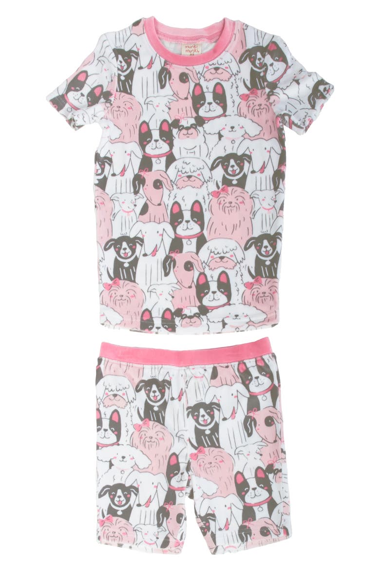Kids' Puppy Pile Fitted Two-Piece Pajamas, Main, color, WHITE/ PINK