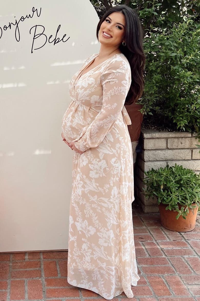 Floral Chiffon Maxi Dress, Alternate, color, Taupe