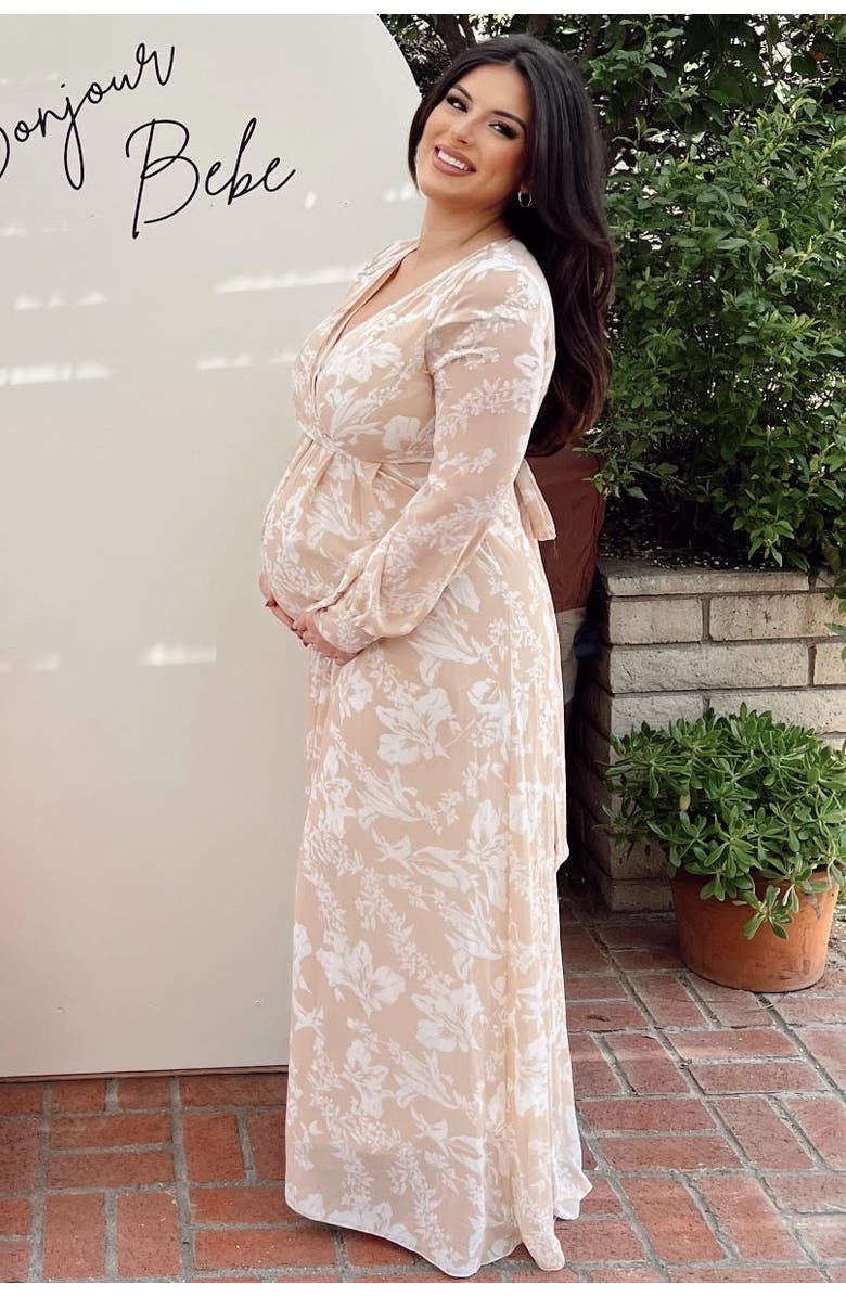 PinkBlush Floral Chiffon Maxi Dress, Alternate, color, Taupe