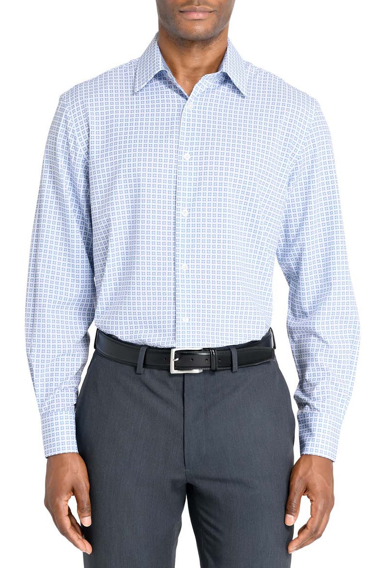 Regular Fit Square Print Performance Dress Shirt, Main, color, WHITE/ BLUE