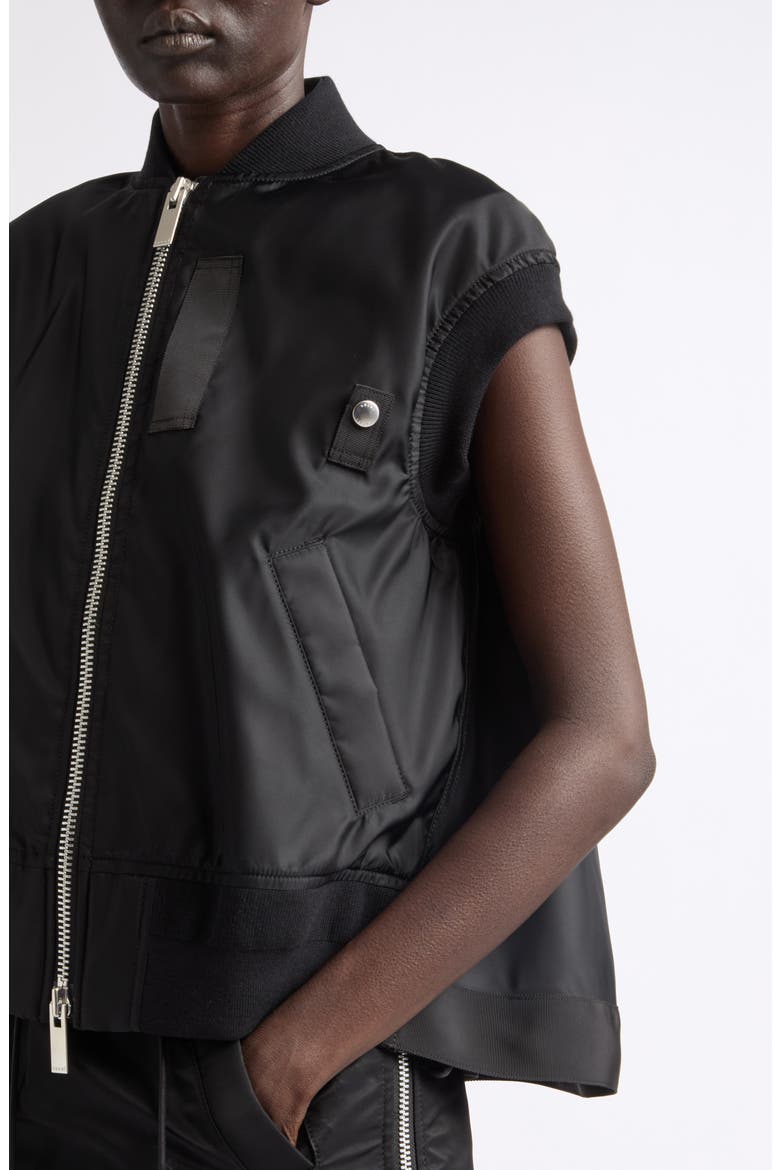 Nylon Twill Bomber Vest, Alternate, color, BLACK