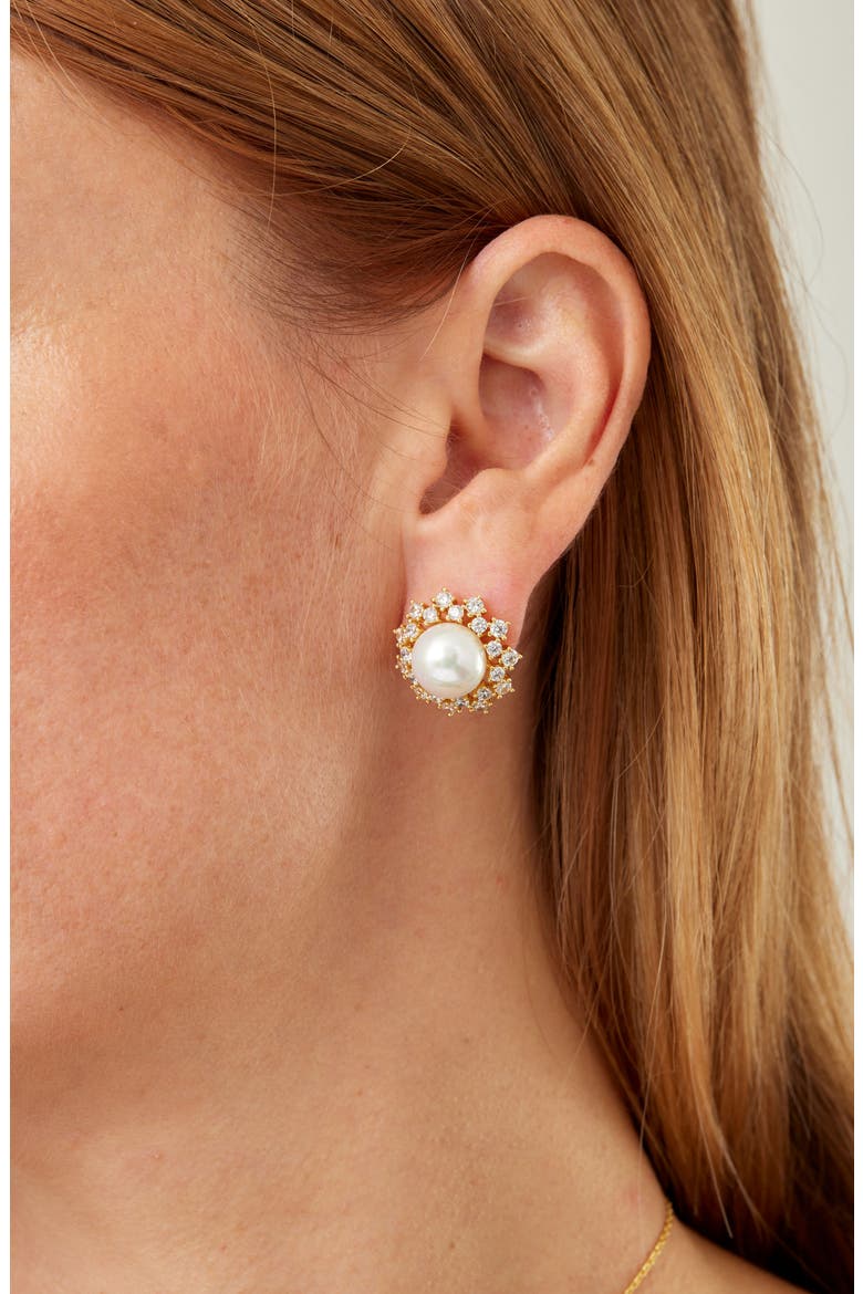 Shell Pearl Halo Stud Earrings, Alternate, color, YELLOW