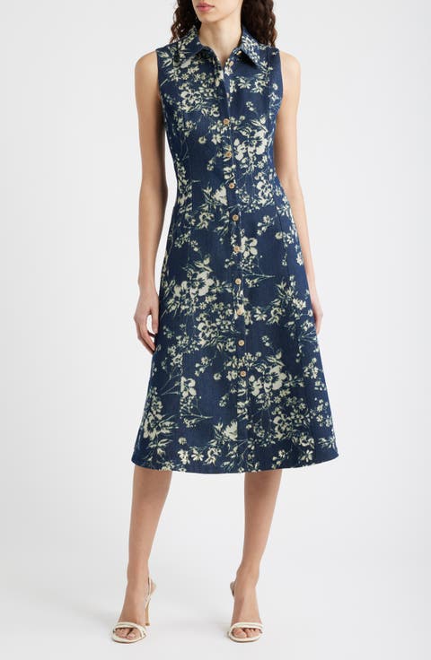 The Gabby Floral Burnout Denim Midi Dress