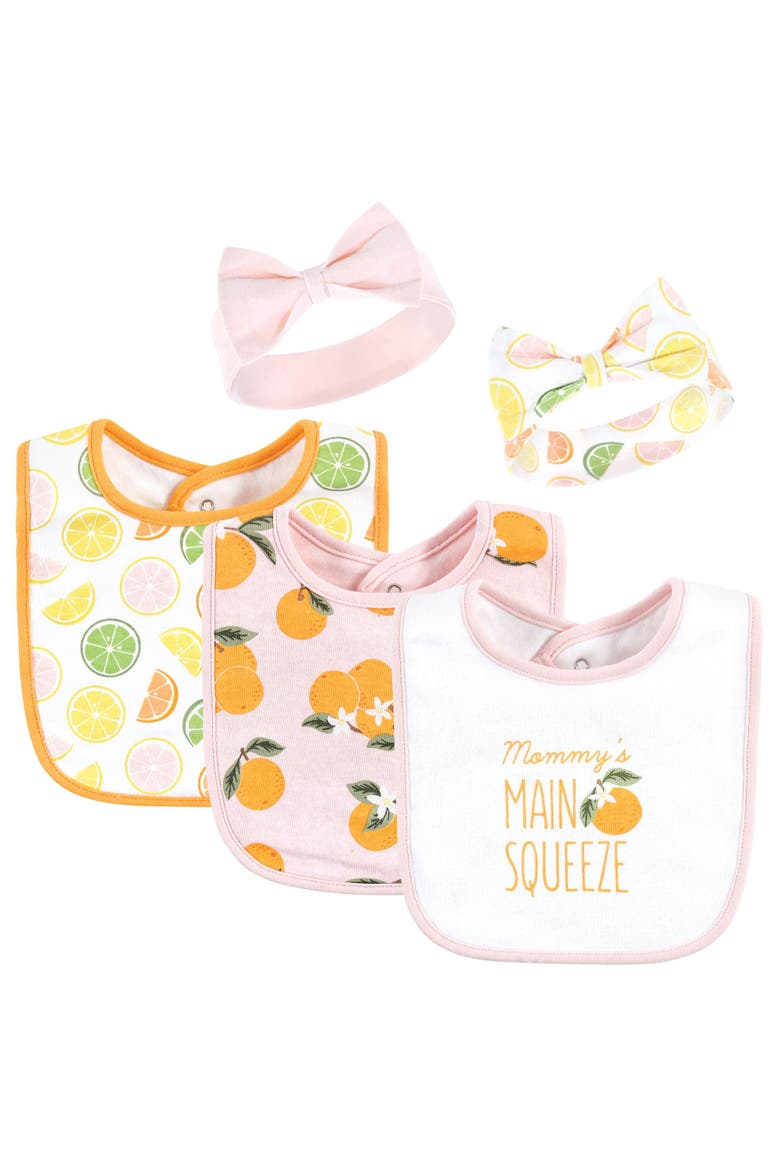 Soft Cotton Bib & Headwear Duo Set, Main, color, Citrus Orange