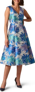 Adrianna Papell Metallic Jacquard Sleeveless Midi Dress