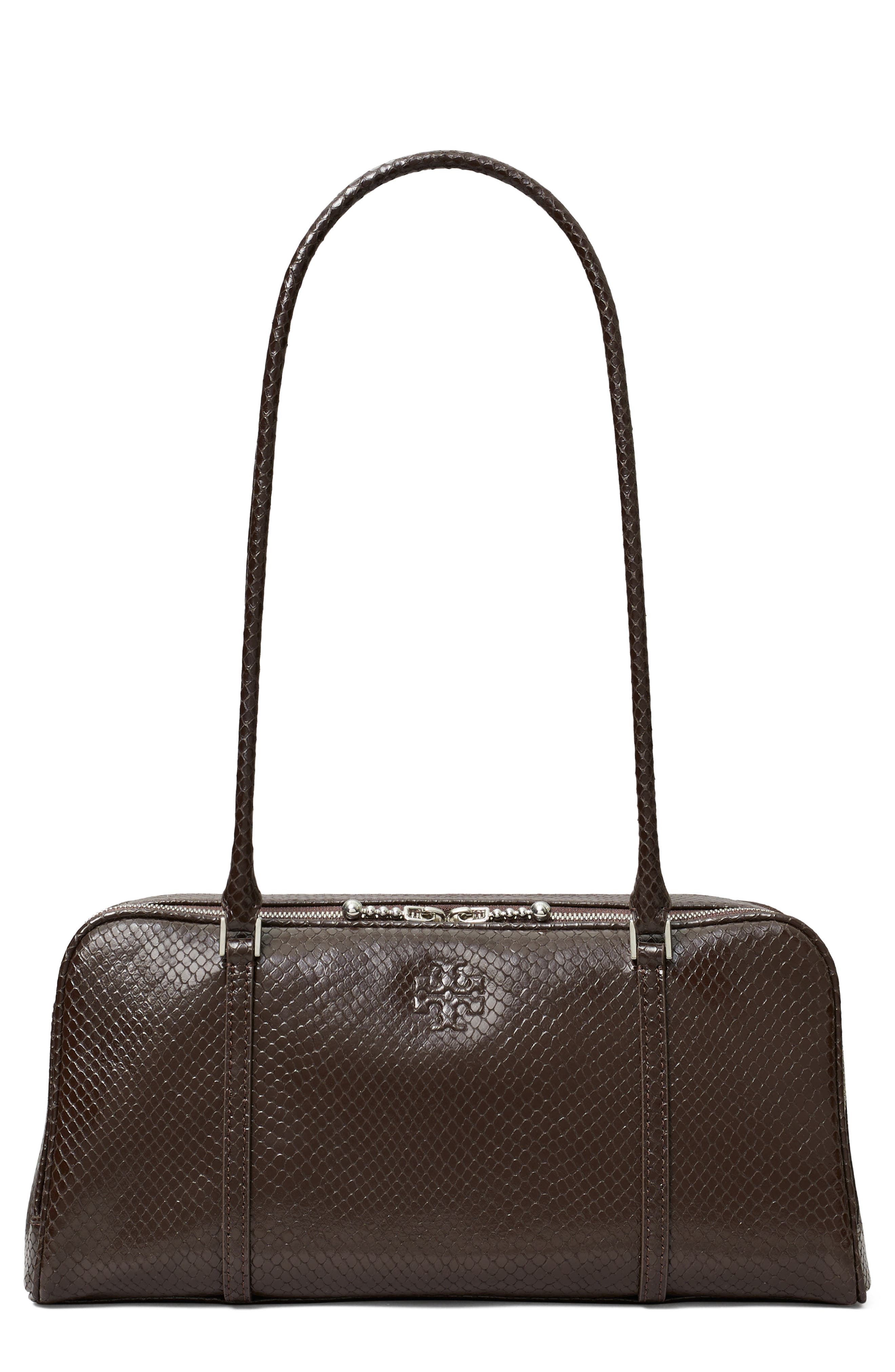 Tory Burch Marshmallow Croc Embossed LeatherShoulder Bag, Main, color, 