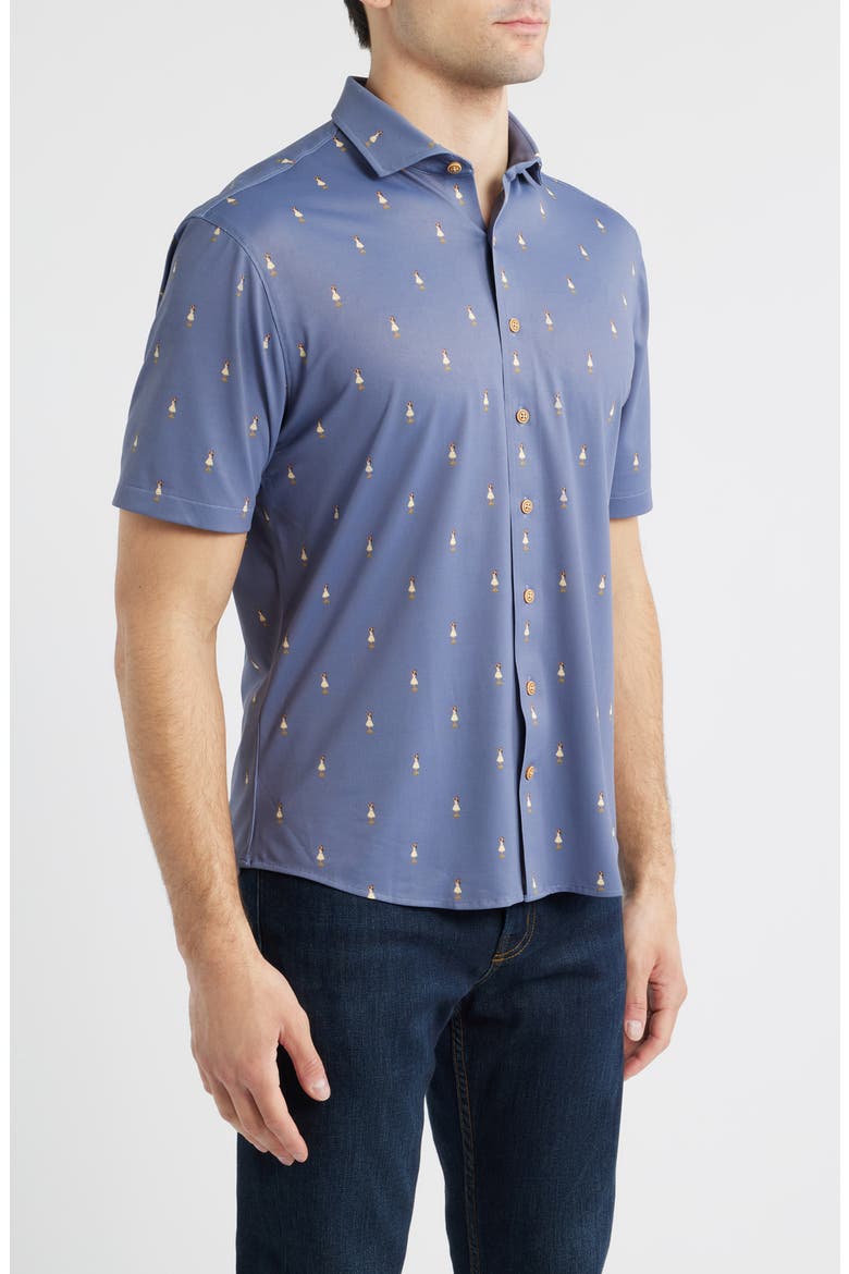 Hula Dance Print Short Sleeve Button-Up Shirt, Alternate, color, NAVY