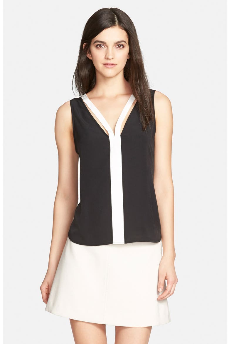 'Double V' Crepe Tank, Main, color, BLACK- WHITE SNOW