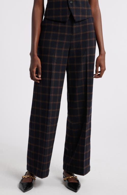 Wyeth Elliot Windowpane Check Wide Leg Pants in Black/brown 