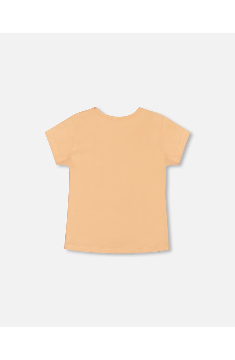 Deux par Deux Girl's Organic Cotton Tee Light Orange And Flowers, Alternate, color, 