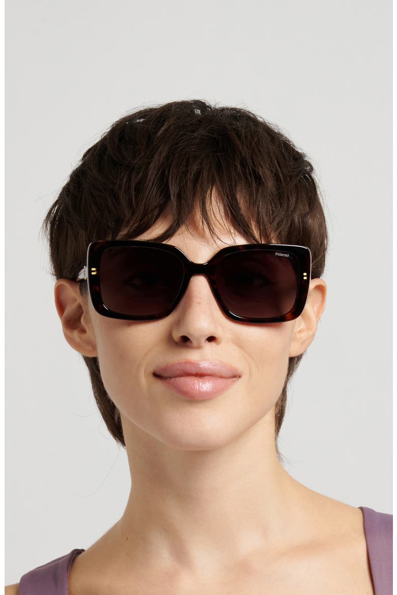 55mm Polarized Rectangular Sunglasses, Alternate, color, HAVANA/ BROWN
