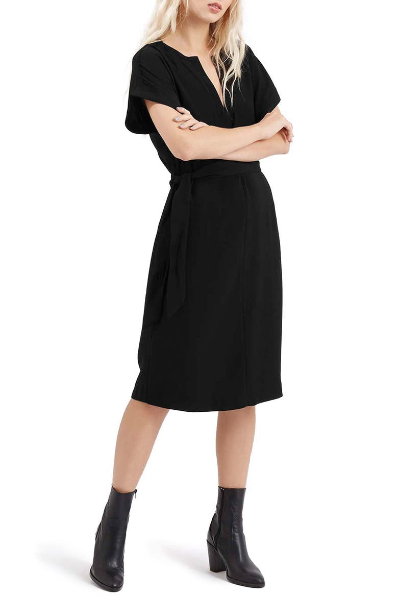 Belted A-Line Dress, Main, color, BLACK